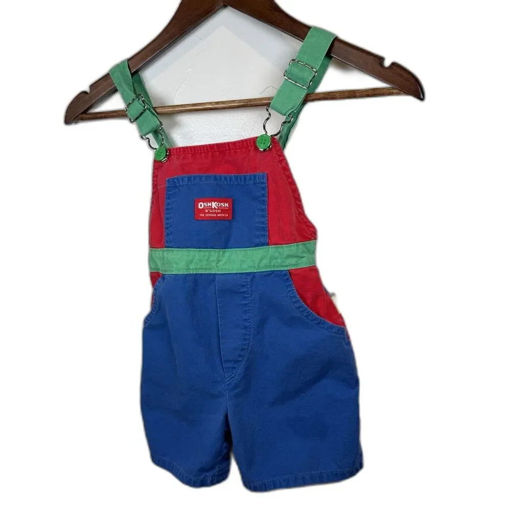 Osh Kosh B’Gosh Vintage Primary Colors Shortalls Size 3T Made In USA